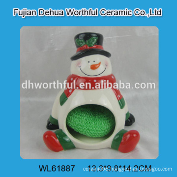 Lastest designed ceramic sponge holder in snowman shape for wholesale